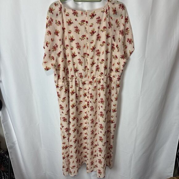 Madewell Tie-Sleeve Ruffle-Waist Midi Dress Pink Floral Sz 22 Cottagecore Plus - Picture 12 of 12